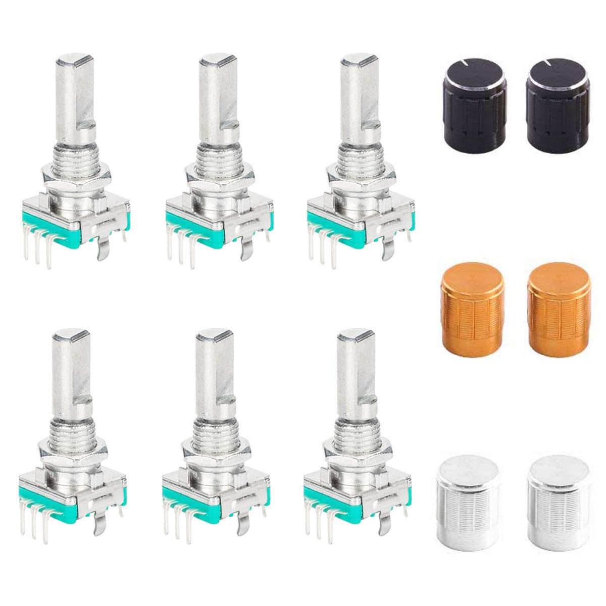 Youmile 6PCS EC11 Drehgebercode Schalter 5 poliger 20mm Digitalpotentiometer Druckknopfschalter für Arduino mit 6PCS Knopfkappe von Youmile