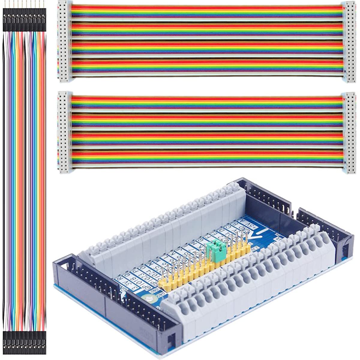 Youmile Cascade Erweiterungskartenmodul GPIO Card 40-Pin + 40-Pin-Buchse - Buchse Rainbow Flachbandkabel mit DuPont-Kabel für Raspberry Pi 4/3/2/1 von Youmile