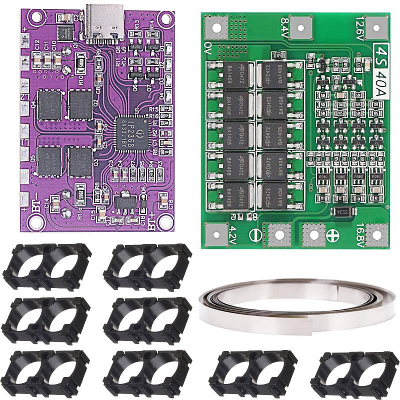 Youmile Charging Module Schnelllademodul IP2368 Bidirektionales 100-W-Buck-Boost-Schnellladen Typ-C-Schnittstelle 4S-Schnellladeplatine mit Nickelstreifen-Lithiumbatterie-Sitzhalterungs-Schutzplatine von Youmile