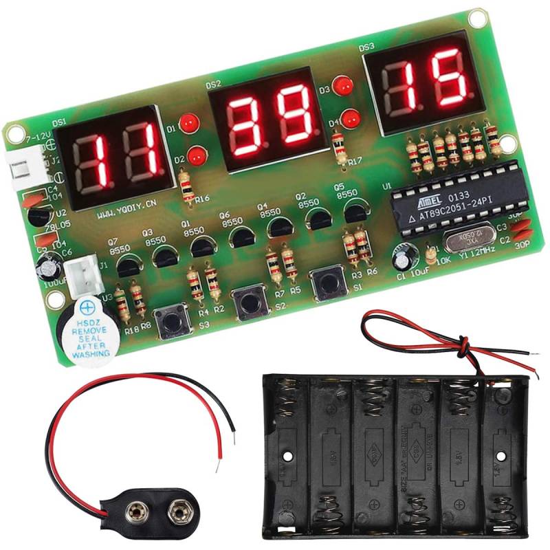 Youmile Digitaluhr DIY Kit 6Bits C51 AT89C2051 Chip Elektronischer Wecker Kit Leiterplatte Lötpraxis FR-4 für Arduino mit Batteriehalter von Youmile