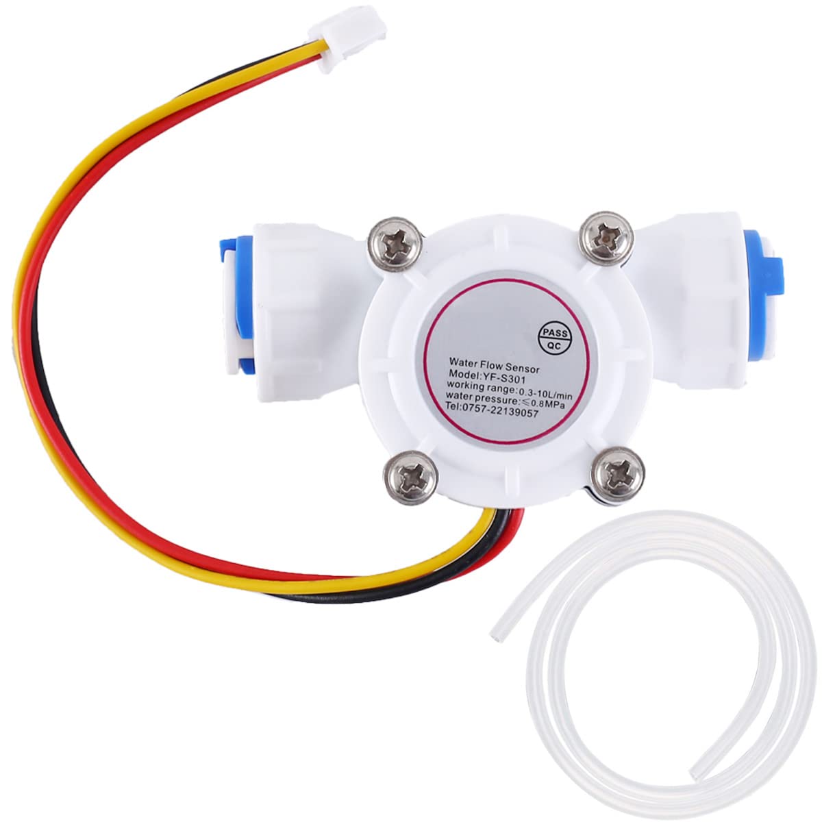 Youmile G3/8" Quick Connect Hall-Effekt-Sensor Wasserdurchflusssensor YF-S301 0,3-10 l/min Wasser-Hall-Effekt-Durchflusssensor mit Silikonschlauch 10 mm ID von Youmile