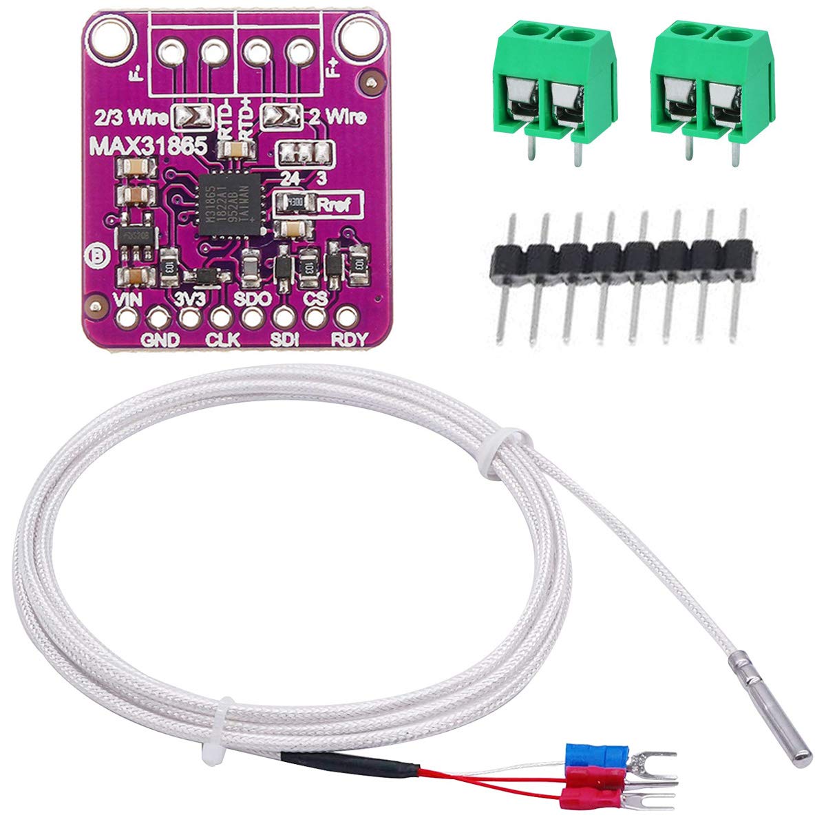 Youmile MAX31865 PT100 / PT1000 RTD Temperatur Thermoelement-Sensorverstärkerplatine 3,3 / 5V Temperaturdetektormodul für Arduino mit -50 bis 200 ℃ 0.5m/1.6ft 3 Drähten PT100 RTD Sensorsonde von Youmile