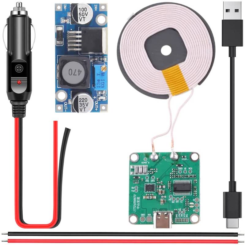 Youmile QI Board Wireless Charger Modul DIY 12V 20W Spannungsreglermodul + elektronischer Zigarettenanzünder mit rotem und schwarzem Kabel für die Modifikation von Automöbeln von Youmile