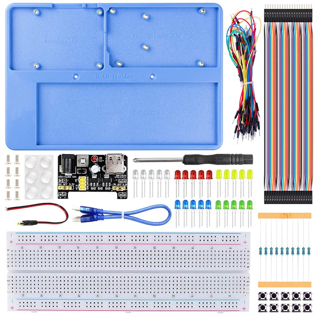 Youmile RAB Halter DIY Kit 5 in 1 Basisplatte Elektronische Komponente DIY Fun Kit Breadboard Halter für Arduino für Raspberry Pi 4B/3B+/3B/2B+/2B/Zero Breadboard von Youmile