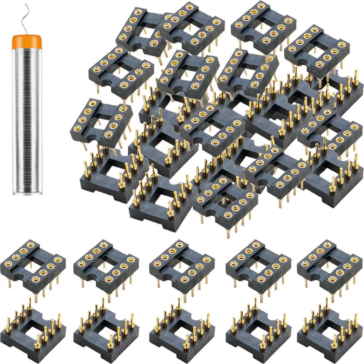 Youmile Runde DIP-8 IC-Sockel 2,54 mm Raster 8 Pin IC-Sockel-Adapter Löttyp Vergoldet Nicht leicht zu brechen,mit Zinndrahtstift für Elektronik Experiment DIY, Packung mit 30 von Youmile