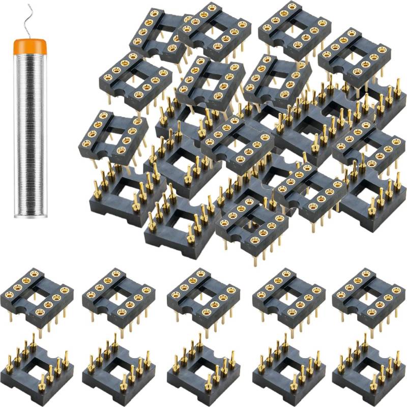 Youmile Runde DIP-8 IC-Sockel 2,54 mm Raster 8 Pin IC-Sockel-Adapter Löttyp Vergoldet Nicht leicht zu brechen,mit Zinndrahtstift für Elektronik Experiment DIY, Packung mit 30 von Youmile