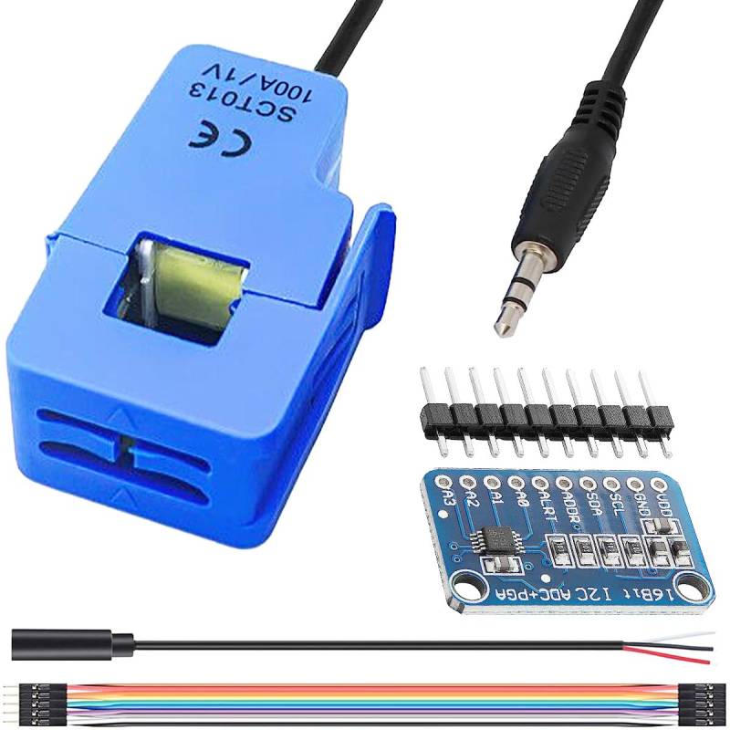 Youmile SCT-013-000 Nicht-invasiver sensor Stromwandler mit geteiltem Kern, 100 A/1 V AC-Stromsensor + ADC-Modul mit Audio-Buchse, Kabel, männlich und weiblich, für Arduino von Youmile