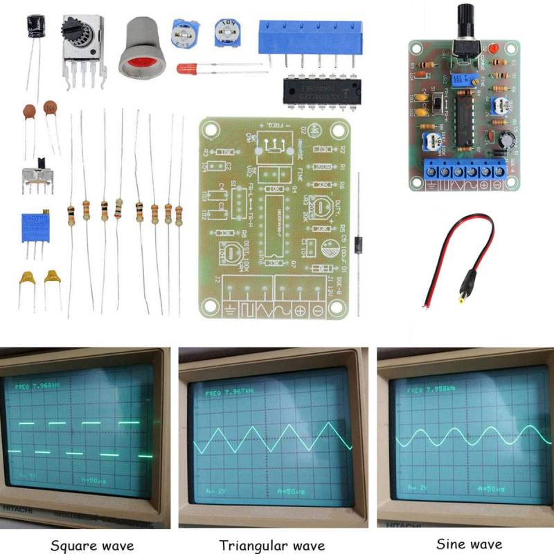 Youmile Signalgenerator Modul DIY Kit Monolithische Funktionswellenform ICL8038 Sinus Dreieck Rechtecksignal DC 12 V Ausgang 7 KHz-50 Hz Einstellbare Frequenz mit 12V DC Power Male Jack Anschlusskabel von Youmile