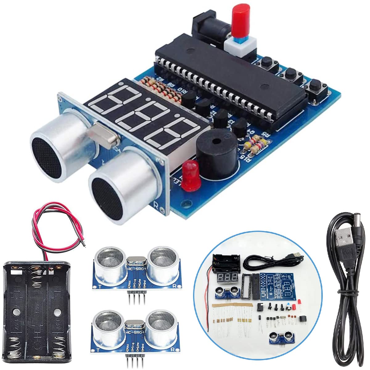 Youmile Ultraschall-Entfernungssensor-Kit Löten von Elektronik mit USB-zu-DC-Steckerkabel Batteriebox Ultraschallsensormodul für Lötübungen zum Selbermachen von Youmile