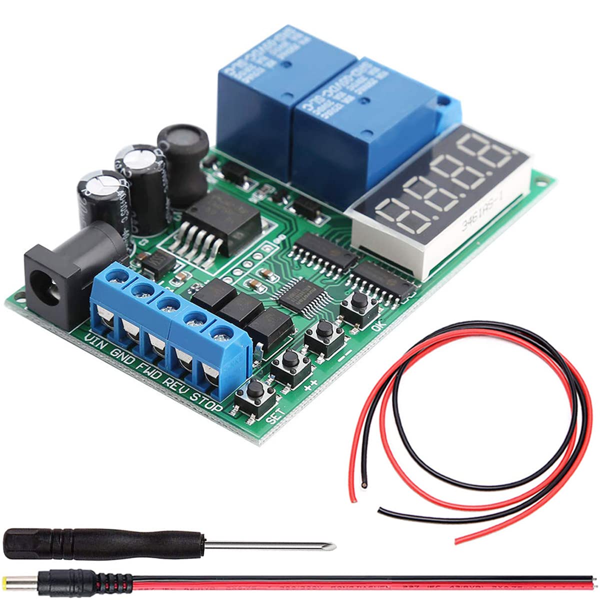 Youmile Zyklus Relais-5V-24V Motor Vorwärts- / Rückwärtsregler Zeitverzögerungszeit-Relais Motor Controller Board mit rotem und schwarzem Kabel DC Stecker Kabel Schraubendreher von Youmile