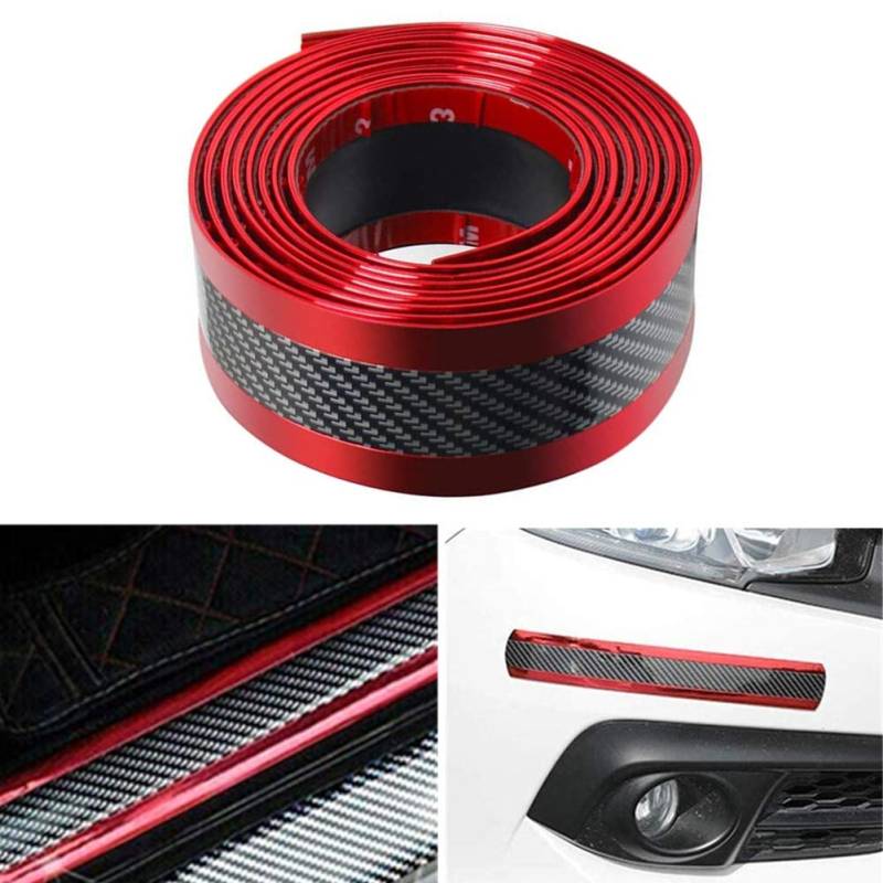 Youngine Universal Carbon Fiber Kohlefaser Auto Einstiegsleisten Schutz Selbstklebende Flexible Auto Aufkleber Schutzfolie für Auto SUV Lkw Tür Einstiegsleisten (5 * 250 cm / 2 * 98,4 zoll, Rot) von Youngine