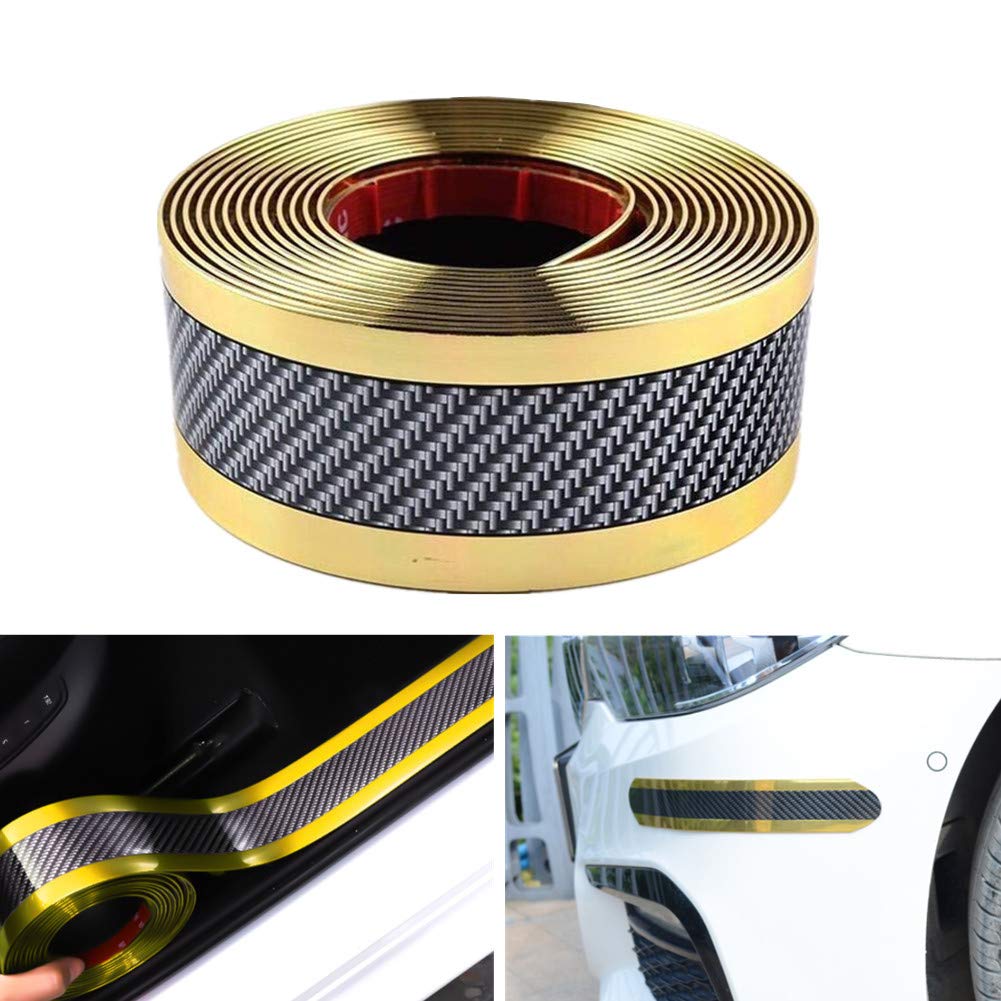 Youngine Universal Carbon Fiber Kohlefaser Auto Einstiegsleisten Schutz Selbstklebende Flexible Auto Aufkleber Schutzfolie für Auto SUV Lkw Tür Einstiegsleisten (3 * 250cm/1,2 * 98,4 zoll, Gold) von Youngine