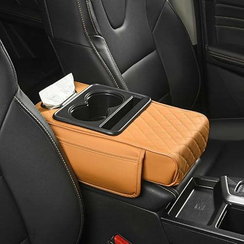 Armlehnenbox für Fahrzeuge Universal Auto Armlehnen Auflage PU Leder Car Armrest Box Pad mit Organizer Taschen Auto Mittelkonsole Pad Auto Armlehne Box Polster Mittelkonsole Abdeckung (Gelb) von Youning