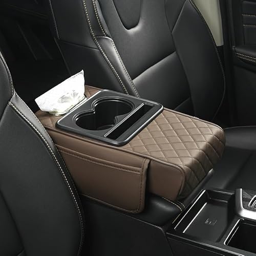 Armlehnenbox für Fahrzeuge Universal Auto Armlehnen Auflage PU Leder Car Armrest Box Pad mit Organizer Taschen Auto Mittelkonsole Pad Auto Armlehne Box Polster Mittelkonsole Abdeckung (Kaffee) von Youning