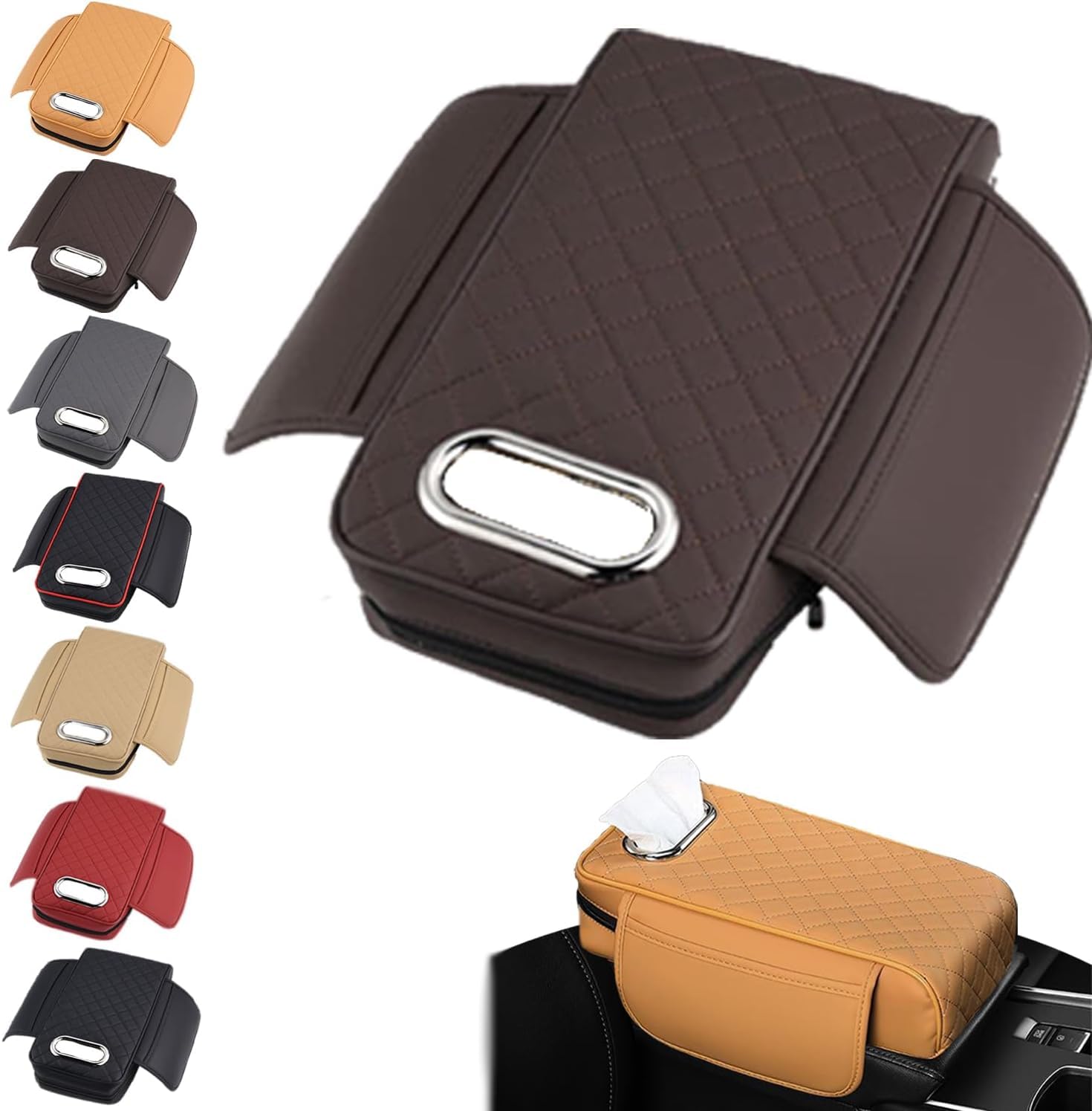 Auto Armlehnenbox PU-Leder Mittelkonsole Auto Armlehnen Polster mit 2 Autositz Organizer Aufbewahrungstasche Universal Auto Armlehne Auflage Car Armrest Box Pad Innenraum für Armlehne Auto (Braun) von Youning