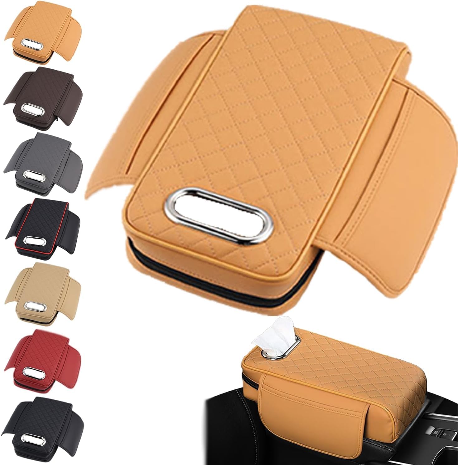 Auto Armlehnenbox PU-Leder Mittelkonsole Auto Armlehnen Polster mit 2 Autositz Organizer Aufbewahrungstasche Universal Auto Armlehne Auflage Car Armrest Box Pad Innenraum für Armlehne Auto (Gelb) von Youning