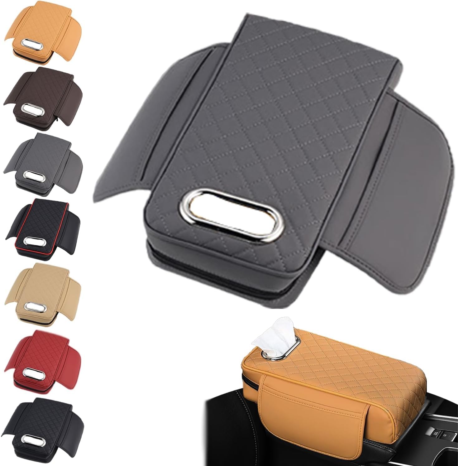 Auto Armlehnenbox PU-Leder Mittelkonsole Auto Armlehnen Polster mit 2 Autositz Organizer Aufbewahrungstasche Universal Auto Armlehne Auflage Car Armrest Box Pad Innenraum für Armlehne Auto (Grau) von Youning