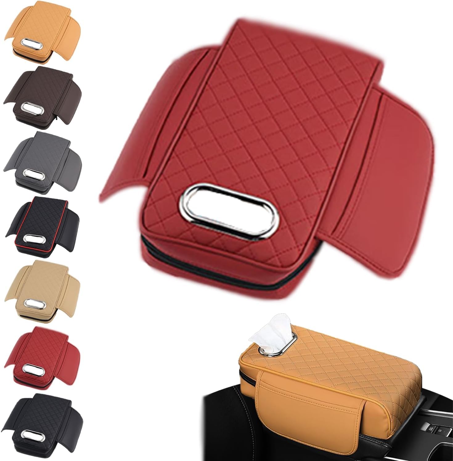 Auto Armlehnenbox PU-Leder Mittelkonsole Auto Armlehnen Polster mit 2 Autositz Organizer Aufbewahrungstasche Universal Auto Armlehne Auflage Car Armrest Box Pad Innenraum für Armlehne Auto (Rot) von Youning