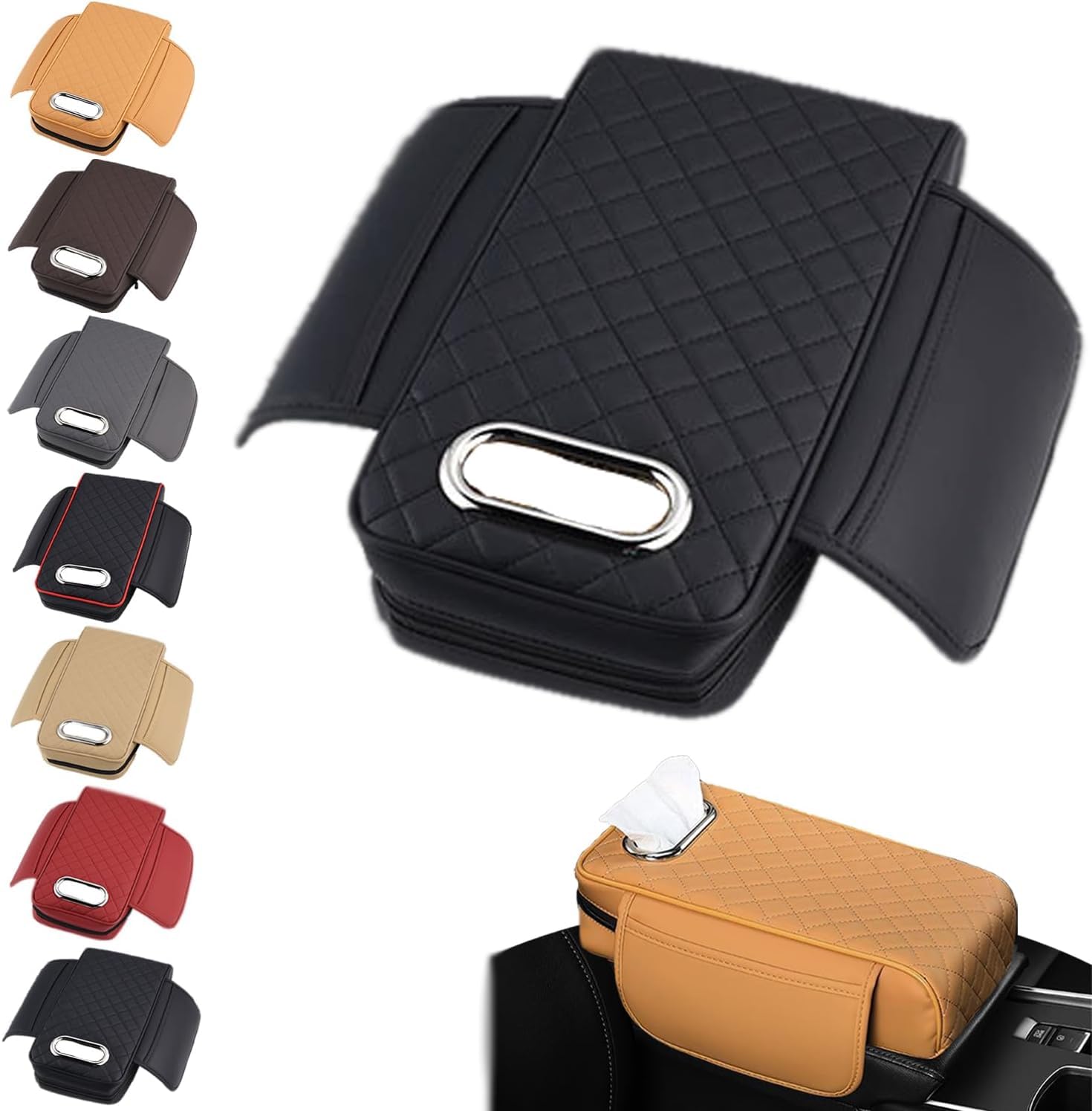 Auto Armlehnenbox PU-Leder Mittelkonsole Auto Armlehnen Polster mit 2 Autositz Organizer Aufbewahrungstasche Universal Auto Armlehne Auflage Car Armrest Box Pad Innenraum für Armlehne Auto (Schwarz) von Youning