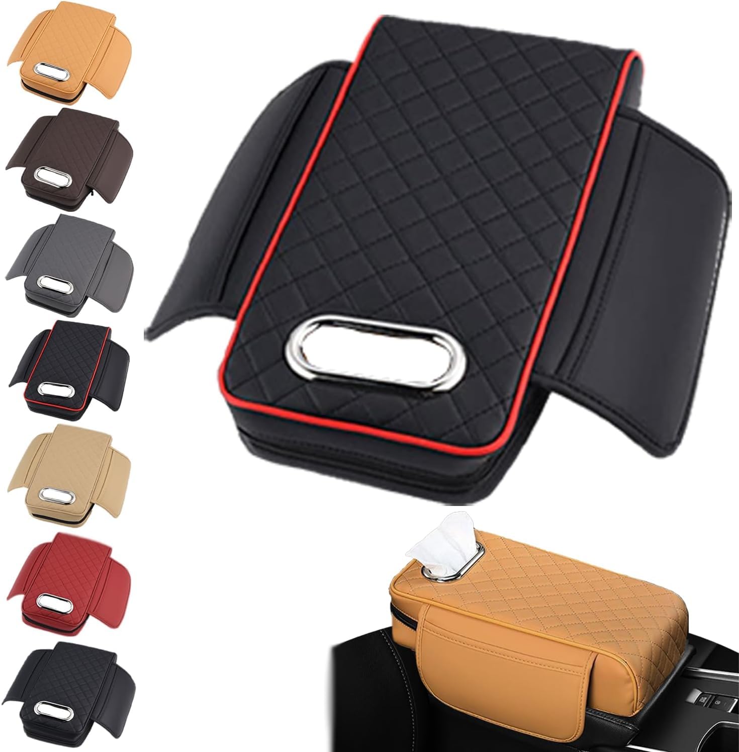 Auto Armlehnenbox PU-Leder Mittelkonsole Auto Armlehnen Polster mit 2 Autositz Organizer Aufbewahrungstasche Universal Auto Armlehne Auflage Car Armrest Box Pad Innenraum für Armlehne Auto (Schwarz*) von Youning