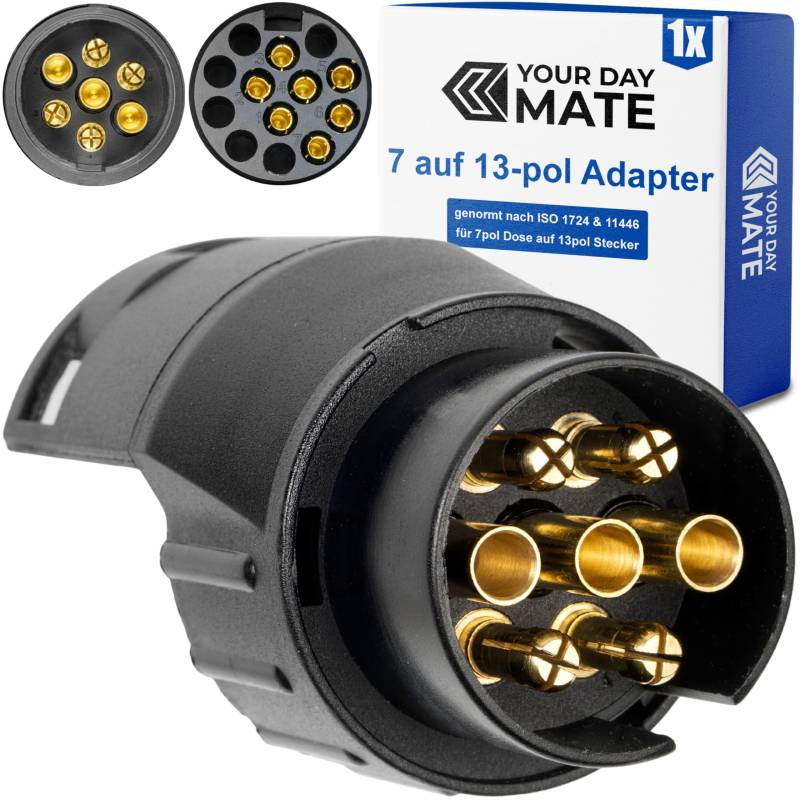 7 auf 13-pol Adapter Stecker, Steckverbindung 13pol Anhänger Stecker zu 7pin Auto Steckdose, 7-13 Pin Adapter nach ISO 1724 und 11446 genormt, AHK Verbinder für 12 V Systeme, Hänger Adapterstecker von Your Day Mate