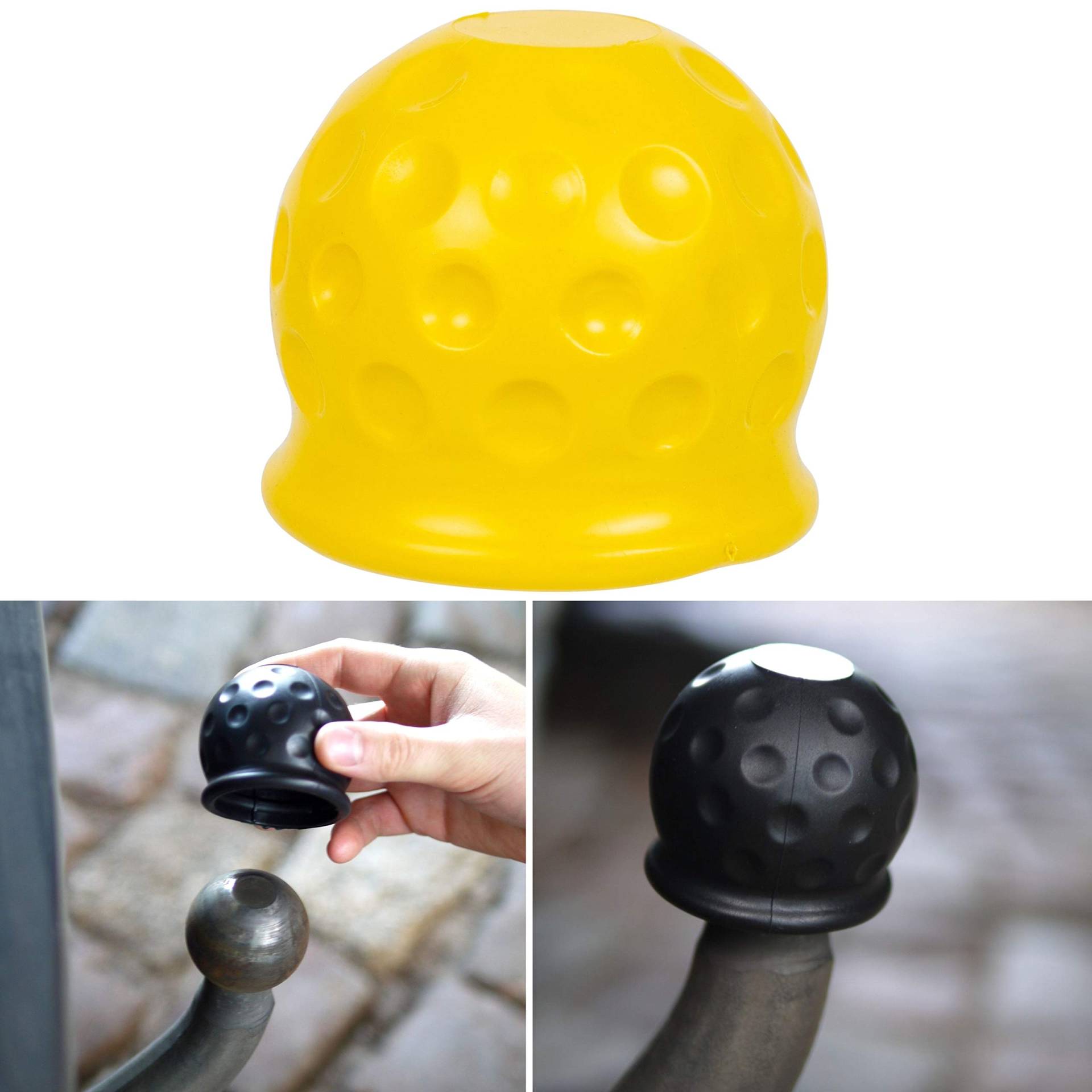 Abdeckung für Anhängerkupplungen, 1 Stück, in Gelb, aus Kunststoff, für Ø 50 mm Kugelkopfkupplungen, in Golfball-Form, Kupplungskappe Anhänger, Hänger Kupplung Kappe, Schutzkappe für Anhängerkupplung von Your Day Mate