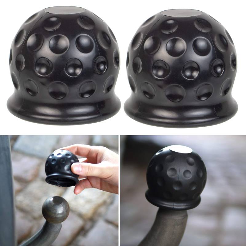 Abdeckung für Anhängerkupplungen, 2 Stück, in Schwarz, aus Gummi, für Ø 50 mm Kugelkopfkupplungen, in Golfball-Form, Kupplungskappe Anhänger, Hänger Kupplung Kappe, Schutzkappe für Anhängerkupplung von Your Day Mate