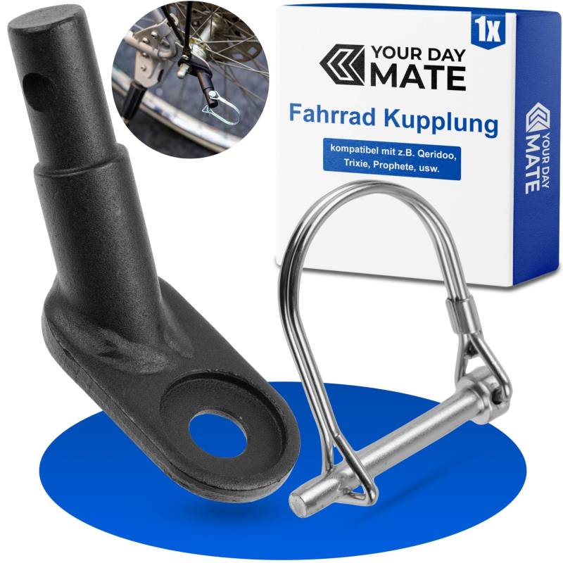 Fahrradanhänger Kupplung, 1 Set, Schwarz, mit Sicherheitssplint, kompatibel mit u.a. Qeridoo, Trixie, Prophete, Fahrradkupplung Anhänger, Adapter hinten Deichsel Hinterrad, Fahrrad Anhängerkupplung von Your Day Mate