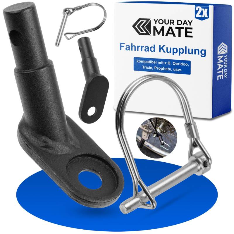 Fahrradanhänger Kupplung, 2 Sets, Schwarz, mit Sicherheitssplint, kompatibel mit u.a. Qeridoo, Trixie, Prophete, Fahrradkupplung Anhänger, Adapter hinten Deichsel Hinterrad, Fahrrad Anhängerkupplung von Your Day Mate