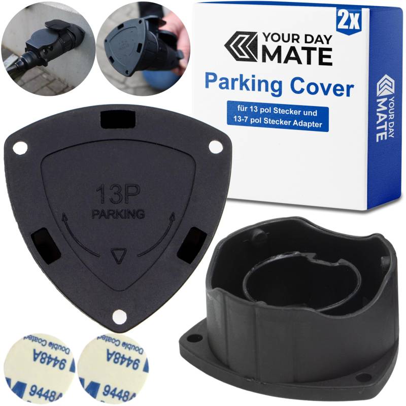 Parking Cover für Anhänger, 2 Pack, in Schwarz, für 13-pol Stecker und 13 auf 7 pol Adapter, zum Ankleben oder Anschrauben, Anhänger Steckerhalter, Hänger Stecker Halterung, Halter Anhängerstecker von Your Day Mate