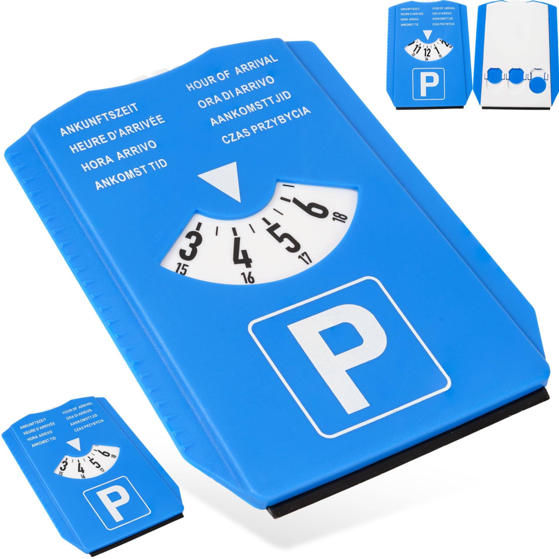 Parkscheibe mit Eiskratzer, 2 Stück, in Blau, acht Sprachen, Parkuhr Set mit Reifenprofilmesser und Einkaufswagenchip, für Auto, LKW, Wohnmobil, Parking Disc Blue, Parkkarte, Park Scheibe Ankunftszeit von Your Day Mate