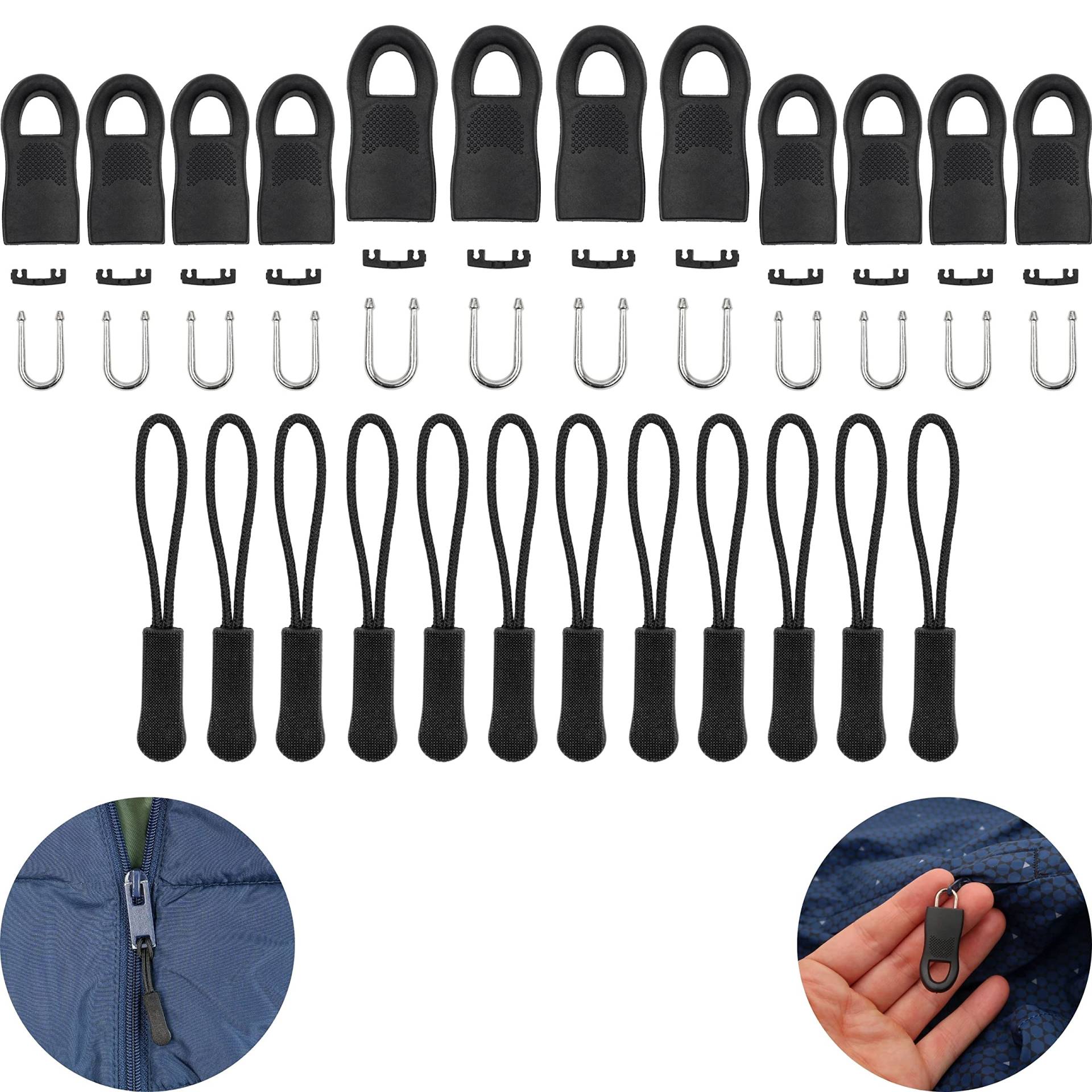 Reißverschluss Anhänger zur Reparatur, 24 Sets, 12 x Nylon Laschen, 8 + 4 x RV Zipper stecken, Ersatz Zipper Reißverschluss, Reißverschluss Schieber für Jacke, Rucksack, Hose, Zelt, RV Slider Laschen von Your Day Mate