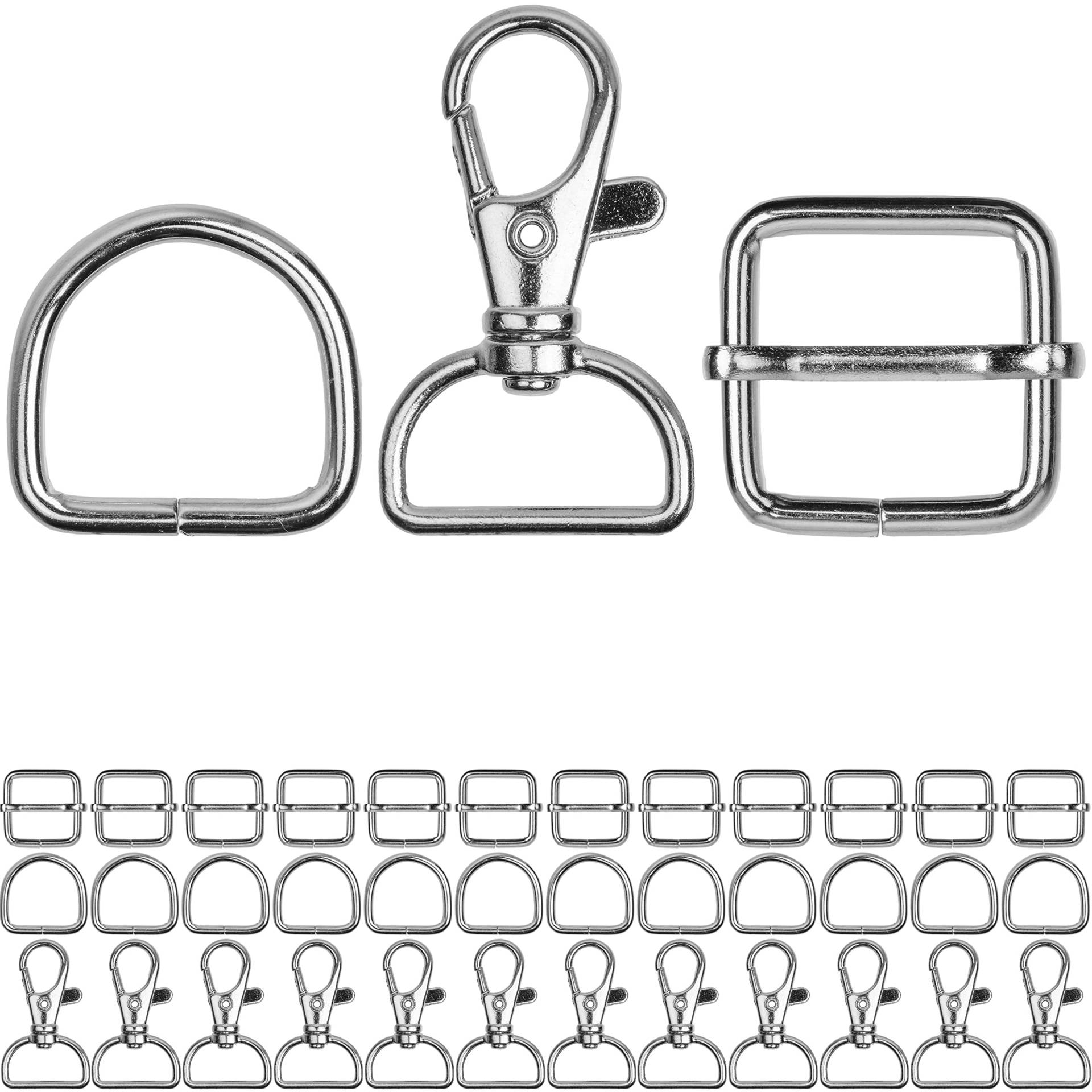 Tragegurt Reparatur Set, 36 Pack, 20 mm Breite, Silber-farben, für bis 20 mm breite Gurtbänder, Karabiner Haken, Leiterschnalle, D-Ring, Karabiner Schlüssel Anhänger, Taschenkarabiner Ösenring Kit von Your Day Mate