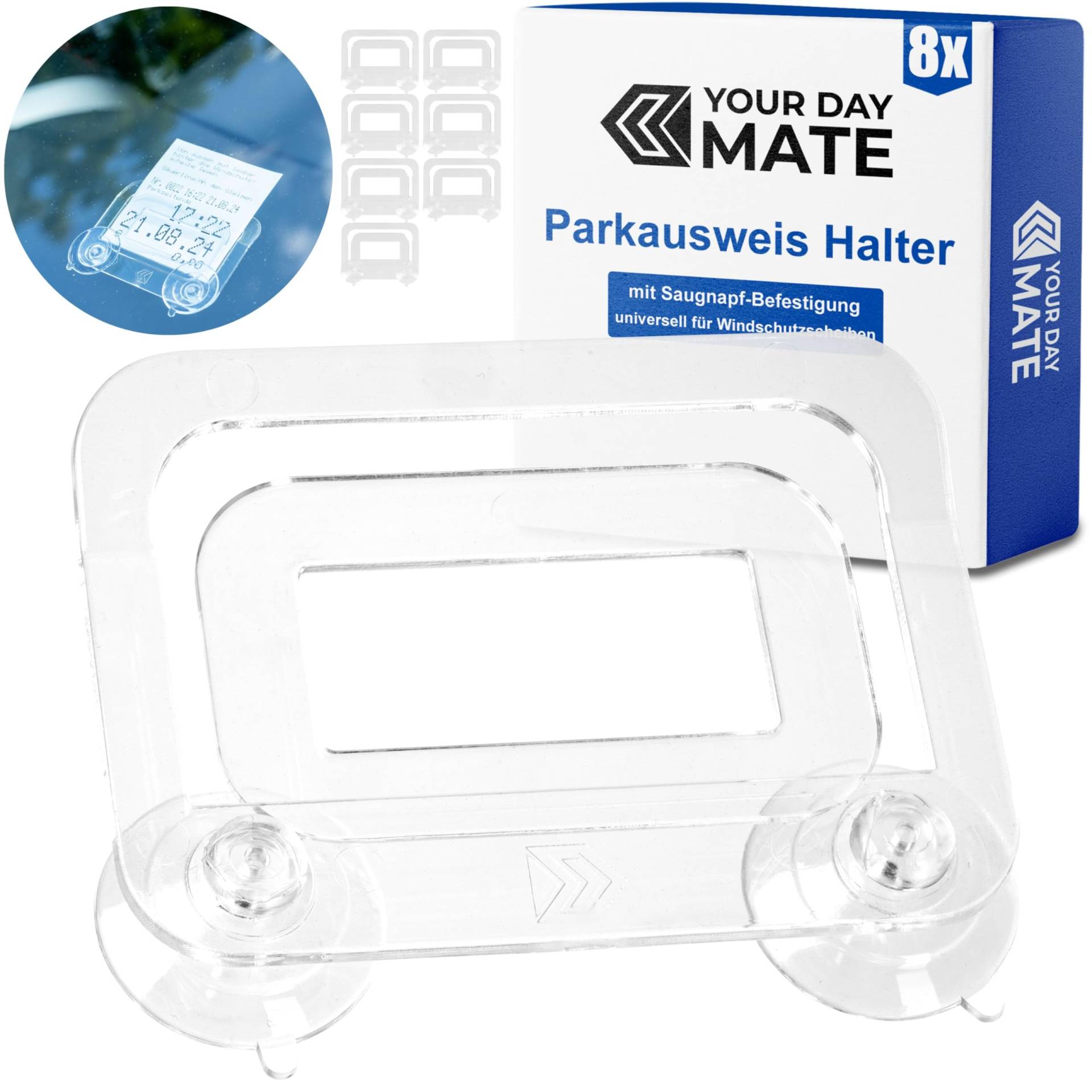 Windschutzscheibe Parkausweis Halterung, 8 Stück, in Transparent, Halter mit Saugnäpfen, Parkausweishalter Scheibe, Autoscheibe Parkscheinhalter, Kartenhalter Parkticket, Auto Saugnapf Clip Ticket von Your Day Mate