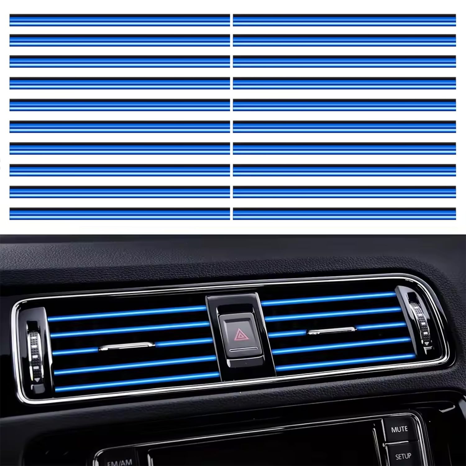 20 Stück Youzzei Auto Lüftungsschlitz Dekoration, 20CM DIY Car Air Vent Decoration, PVC Auto Deko Innenraum Lüftungsgitter Innenausstattung Streifen für die Meisten Lüftungsschlitze (Blau) von Youzzei