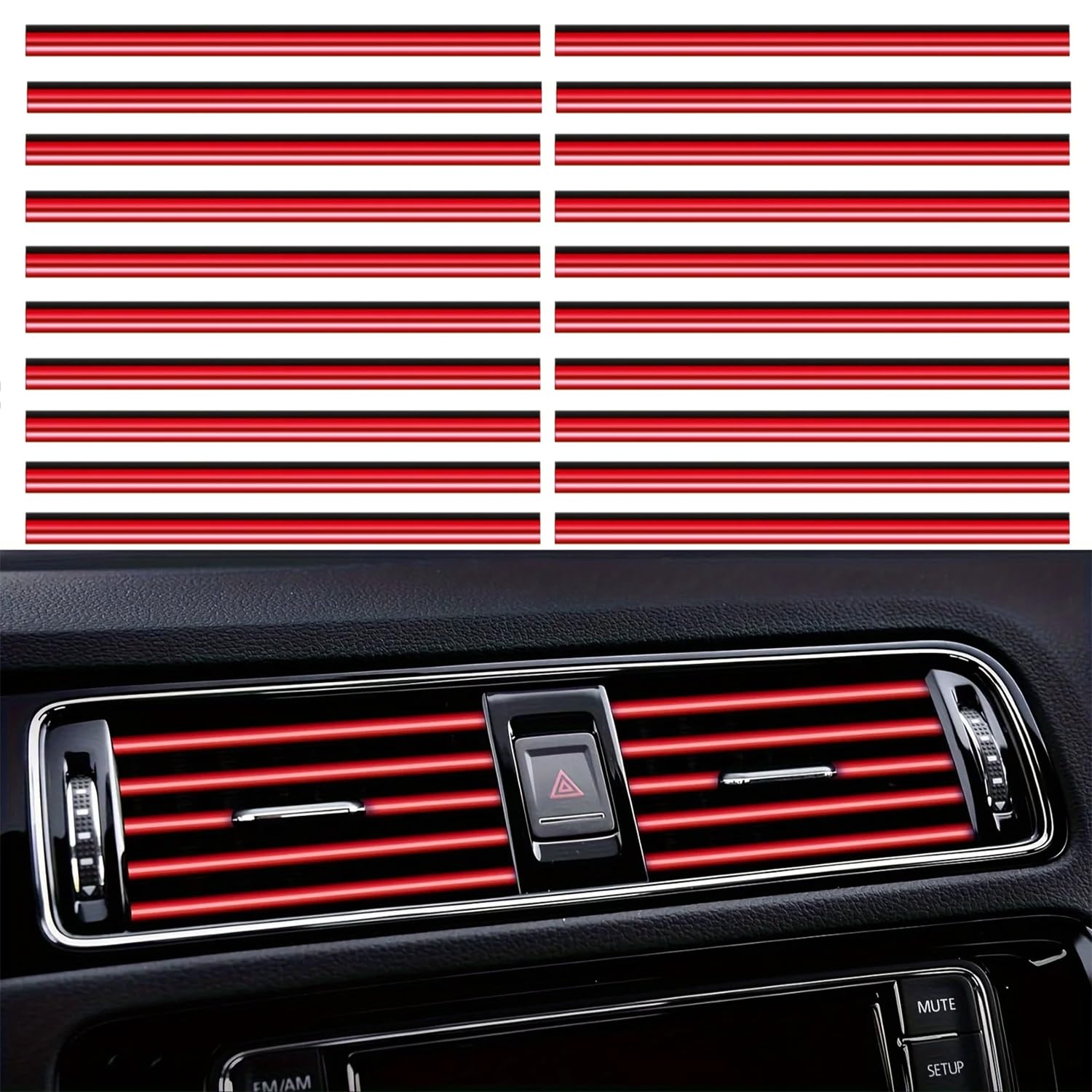 20 Stück Youzzei Auto Lüftungsschlitz Dekoration, 20CM DIY Car Air Vent Decoration, PVC Auto Deko Innenraum Lüftungsgitter Innenausstattung Streifen für die Meisten Lüftungsschlitze (Rot) von Youzzei