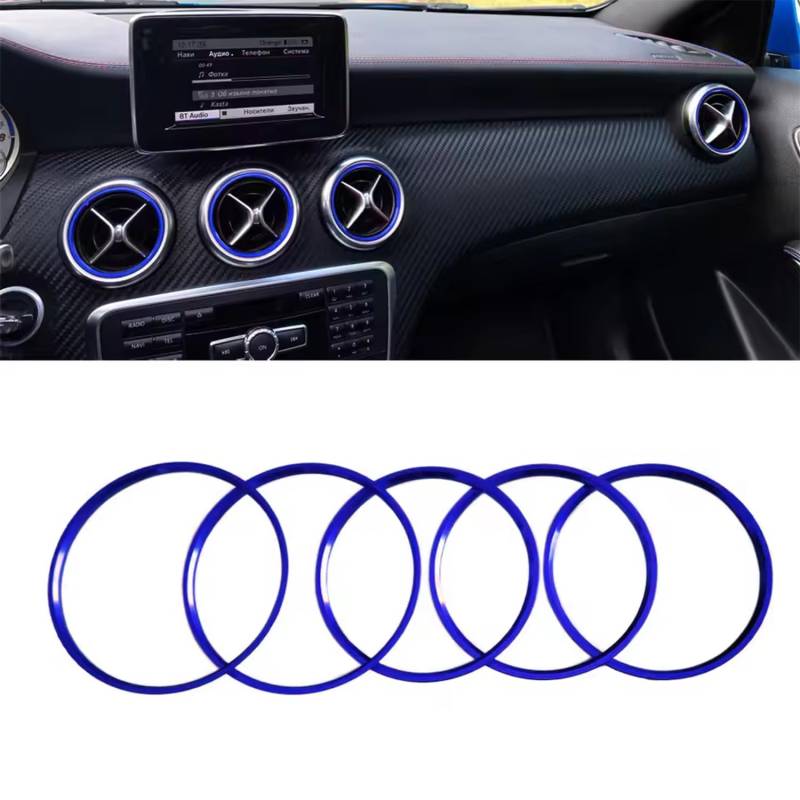 5PCS Youzzei Auto Klimaanlage Dekoration Ring, Mer-cedes B-enz Ringe AufkleberLüftungsringe Für Mer-cedes B-enz A B CLA GLA Klasse Aufkleber, Aluminiumlegierung Mer-cedes A Klasse Aufkleber- Blau von Youzzei