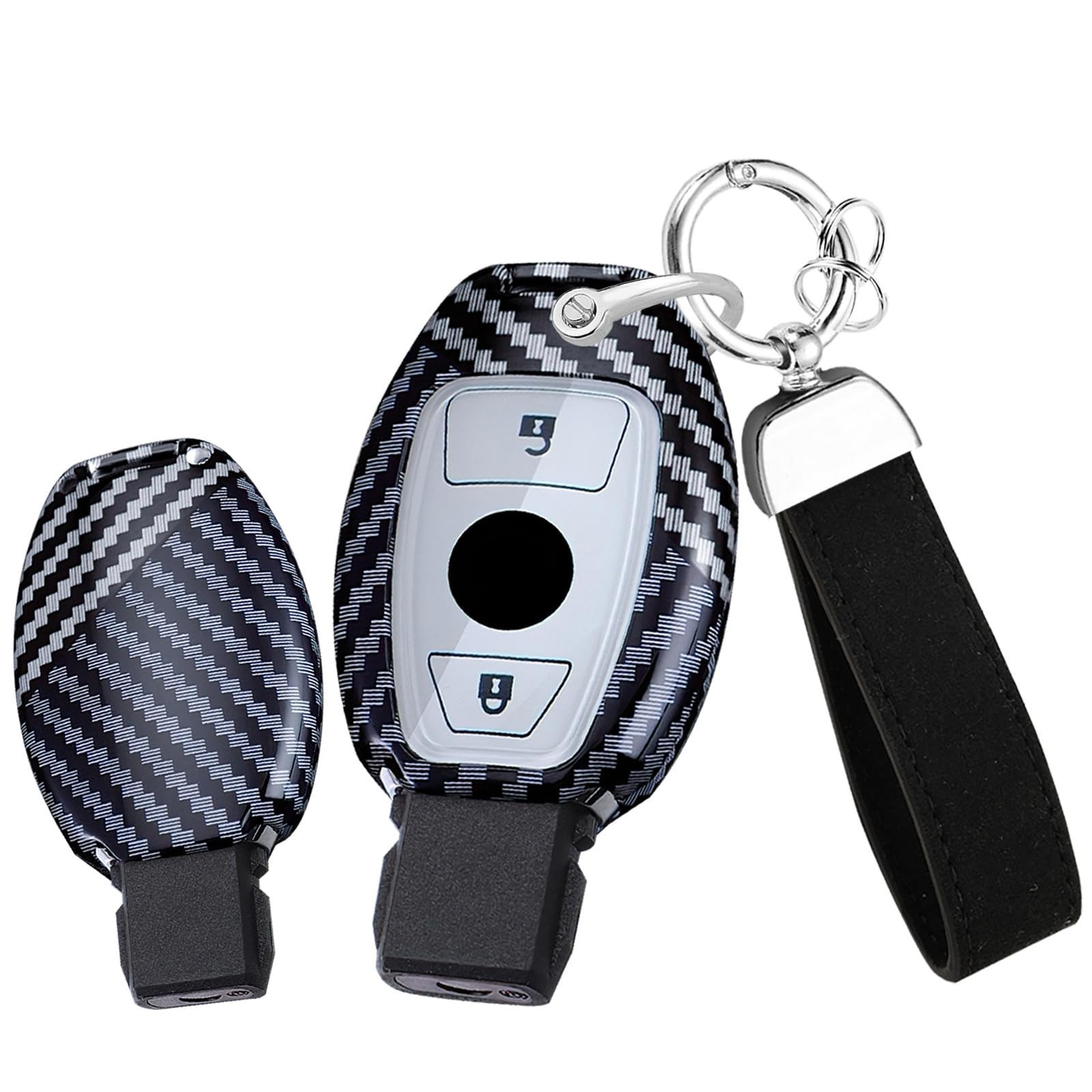 Ysbxitu 2 Tasten Smart Key Fob Cover mit Schlüsselanhänger passend für Mercedes-Benz A B C E R S G M V Klasse CLA CLS GLA GLC GLE GLK GL GLS SL SLK SLC AMG W169 W204 W251 W463 W176 W245 W246 von Ysbxitu