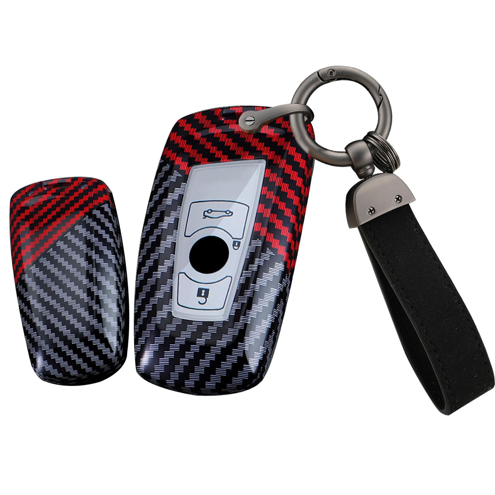 Ysbxitu Kohlefaser Textur Schlüsselcover für BMW Schlüsselhülle Passt für BMW F20 F21 F30 F31 F34 F35 F80 F32 F33 F82 F83 F07 F10 F11 F18 F12 F13 F01 F02 F03 Schlüsselanhänger Rot von Ysbxitu