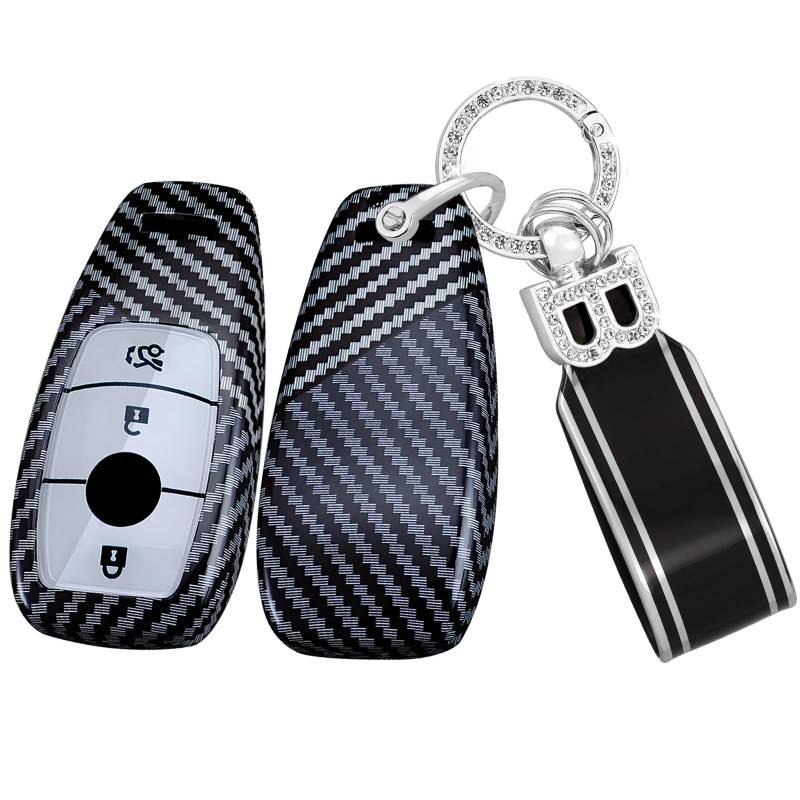 Ysbxitu 3 Tasten Autoschlüsselhülle Abdeckung Cover Passt für Benz Kohlefaser Textur Schlüsselbox Passt für Benz A B C E G S SL CLS-Klasse SLC GLB GLC GLE Fernsteuerung Schlüsselhülle Auto-Liebhaber von Ysbxitu