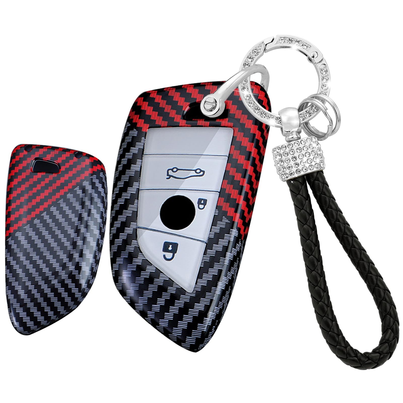 Ysbxitu 3 Tasten Schlüsselhülle für BMW Autoschlüssel Hülle mit Schlüsselanhänger Passt für BMW F21 F45 F46 G20 F30 F31 G30 G31 GT G32 G11 G12 F39 F48 G01 G02 F15 F85 Schlüsselcover Schlüsselbox Rot von Ysbxitu