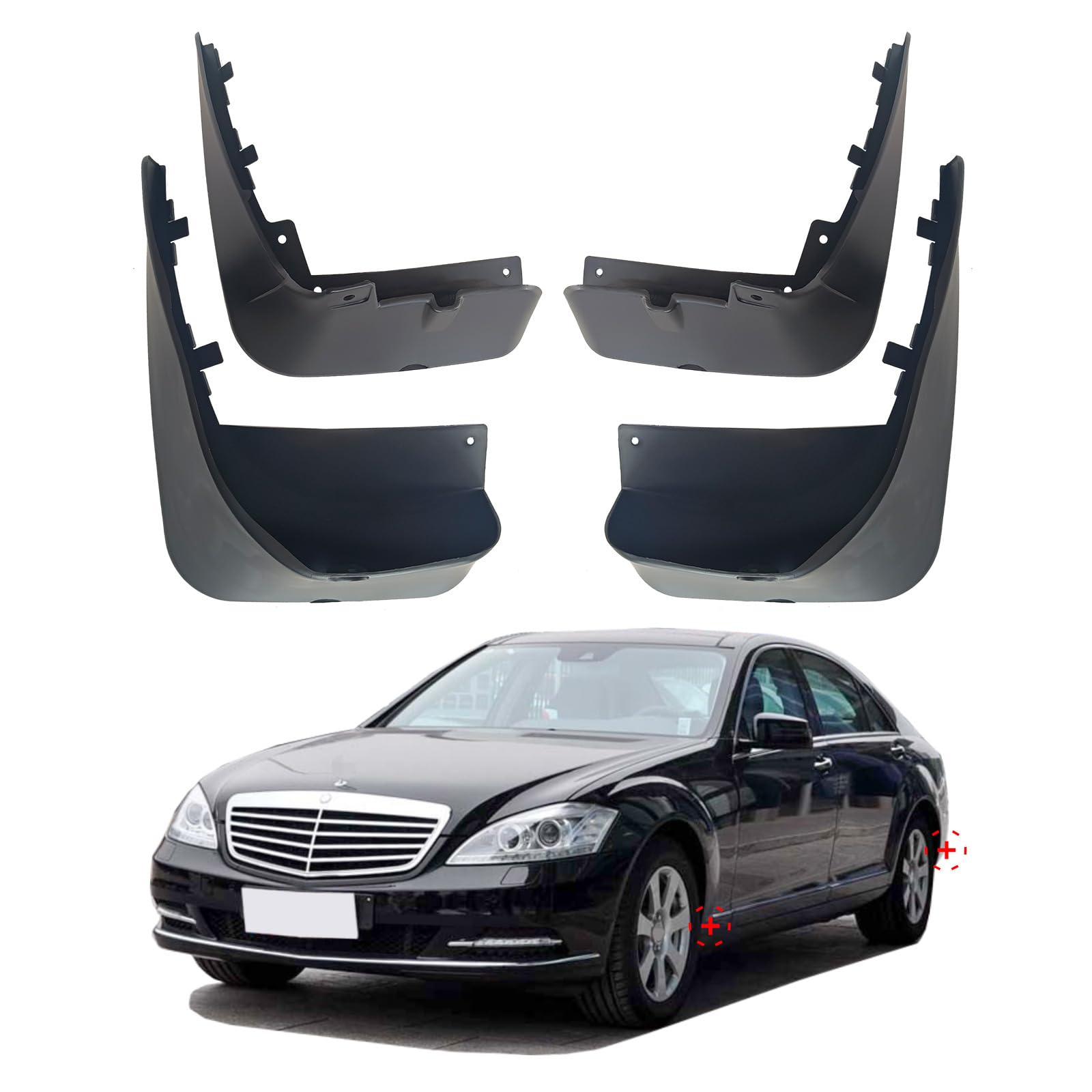 Ysbxitu 4 Stück Auto Schmutzfänger für Mercedes Schmutzlappen Spritzlappen Vorne Hinten Fender passt für Benz S Class 2008-2013 Kunststoff Kotflügel Kotflügelschoner Bohrfreie Auto Zubehör von Ysbxitu