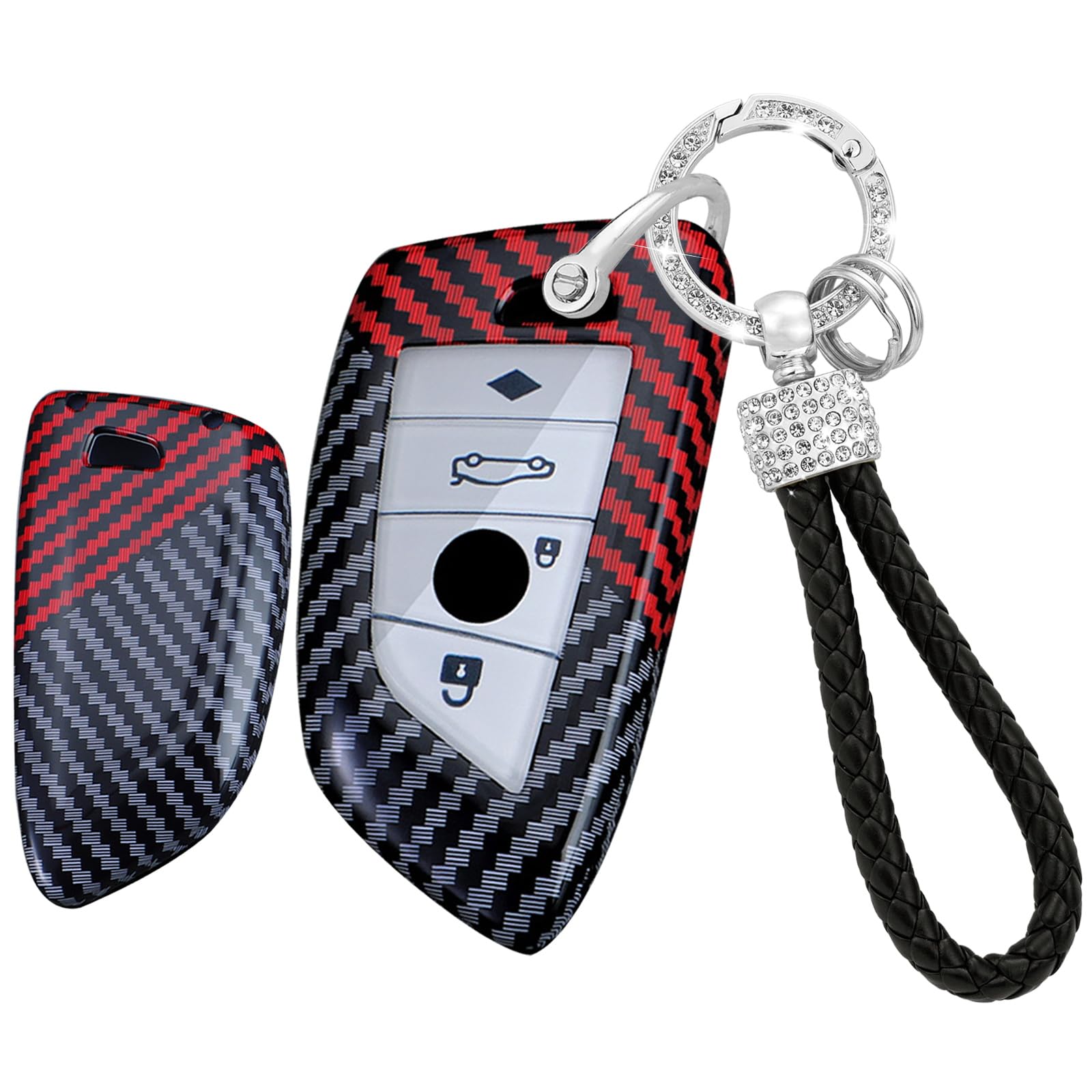 Ysbxitu 4 Tasten Autoschlüssel Hülle mit Schlüsselanhänger für BMW Schlüsselhülle Passt für BMW X1 X4 X5 X6 F15 F21 F31 F39 F45 F46 F48 F85 F90 G01 G02 G05 G32 Schlüsselcase Fernbedienung Cover Rot von Ysbxitu