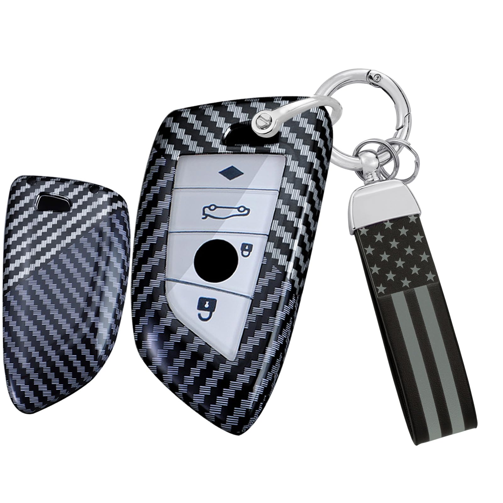 Ysbxitu 4 Tasten Autoschlüssel Hülle mit Schlüsselanhänger für BMW Schlüsselhülle Passt für BMW X1 X4 X5 X6 F15 F21 F31 F39 F45 F46 F48 F85 F90 G01 G02 G05 G32 Schlüsselcase Fernbedienung Cover Weiß von Ysbxitu