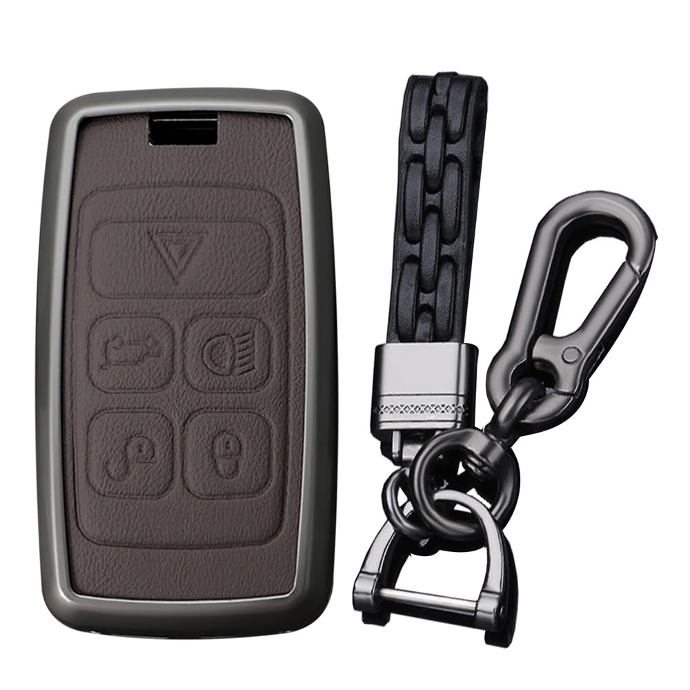 Ysbxitu 5 Knöpfe Schutzhülle mit Schlüsselanhänger schutz autoschlüssel box Passt für Jaguar XJ XE C-X16 V12F-Pace F-Type Metall Schlüsselring Schlüsselloser Zugang Schlüsselcase key fob cover（braun） von Ysbxitu