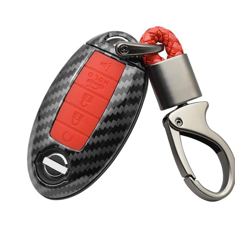 Ysbxitu 5 Tasten Autoschlüssel Hülle Schlüsseletui Abdeckung Schlüsselcover Passt für Nissan Rouge Maxima Altima Sentra Murano Qashqai Schutz Etui für Fernbedienung Schlüsseltasche Zubehör（Rot） von Ysbxitu