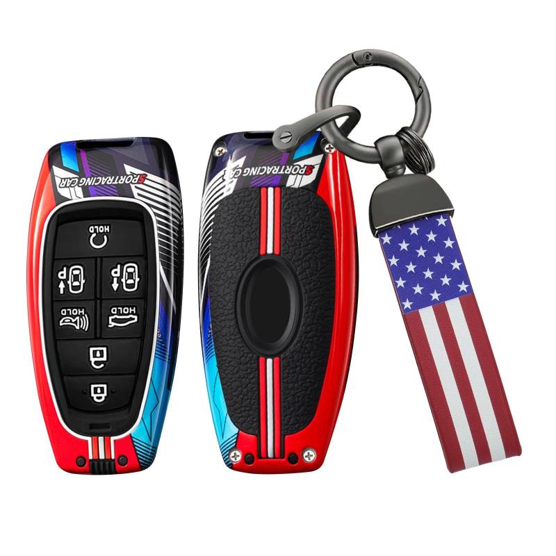 Ysbxitu Autoschlüssel Hülle Eui Car Keychain kompatibel mit Hyundai Sonata sel ev 6 ev 8 ioniq 5 Nexo Tucson sonate Grandeur Sonata Anti-Fingerabdruck Schlüsselcover Schlüsselgehäuse 7 Tasten-Rot von Ysbxitu