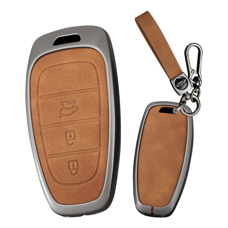 Ysbxitu Autoschlüssel Hülle Schlüsselanhänger Eui car Keychain kompatibel mit Hyundai i30 ix35 Kona Encino Solaris Azera Grande Akzent Santa Fe Schutzhülle-Fernbedienung Cover 3 Tasten Braun von Ysbxitu