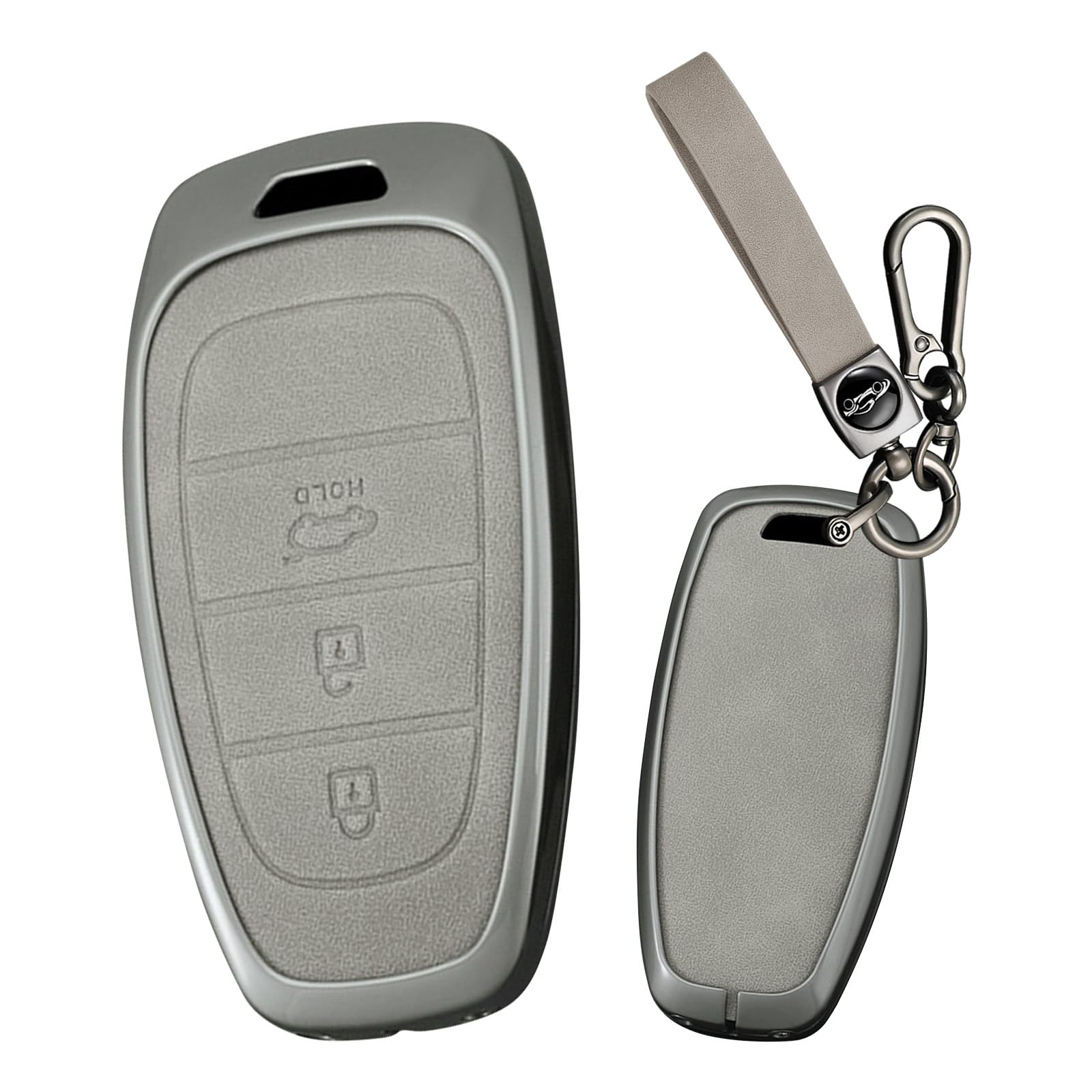 Ysbxitu Autoschlüssel Hülle Schlüsselanhänger Eui car Keychain kompatibel mit Hyundai i30 ix35 Kona Encino Solaris Azera Grande Akzent Santa Fe Schutzhülle-Fernbedienung Cover 3 Tasten Grau von Ysbxitu