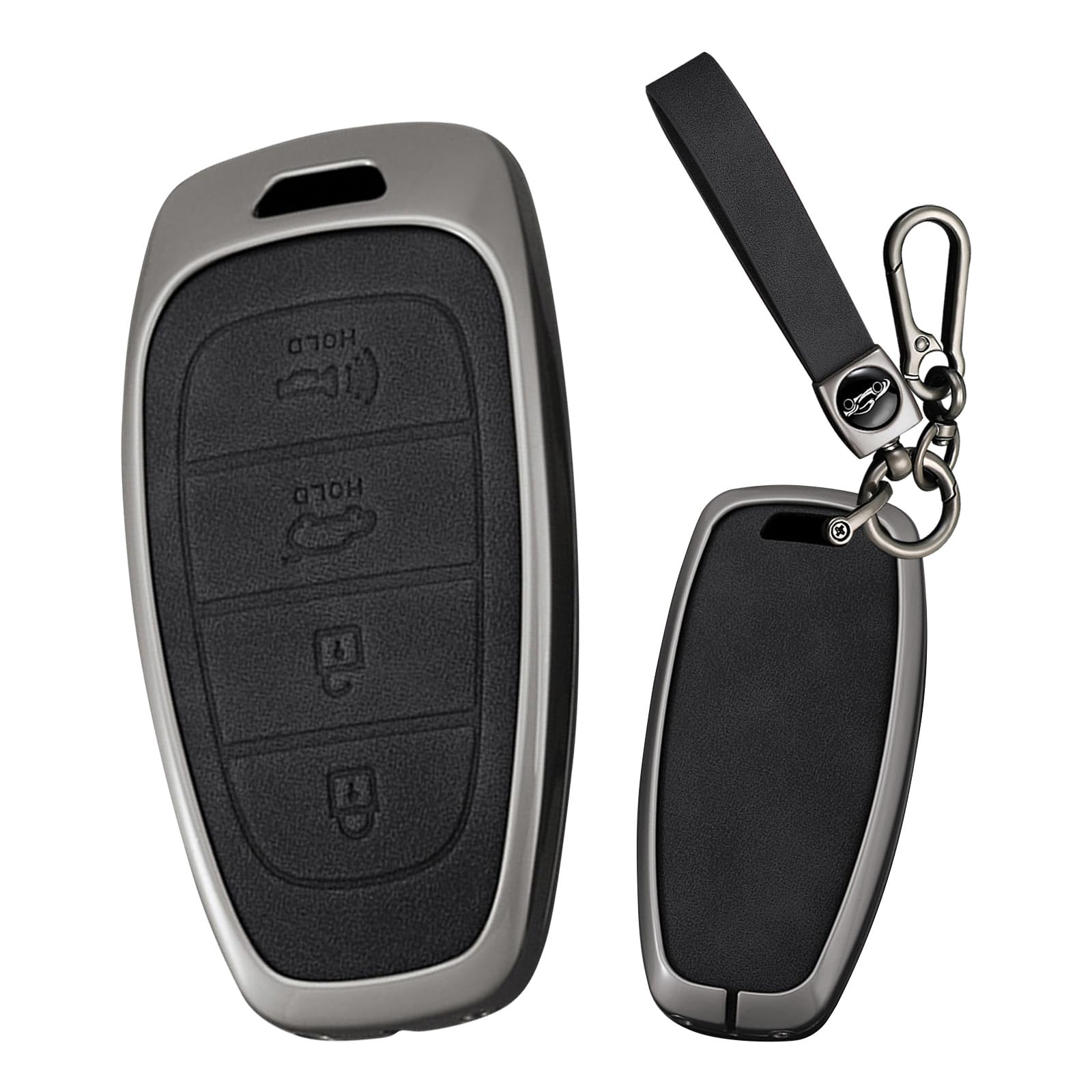 Ysbxitu Autoschlüssel Hülle Schlüsselanhänger Eui car Keychain kompatibel mit Hyundai i30 ix35 Kona Encino Solaris Azera Grande Akzent Santa Fe Schutzhülle-Fernbedienung Cover 4 Tasten B Schwarz von Ysbxitu